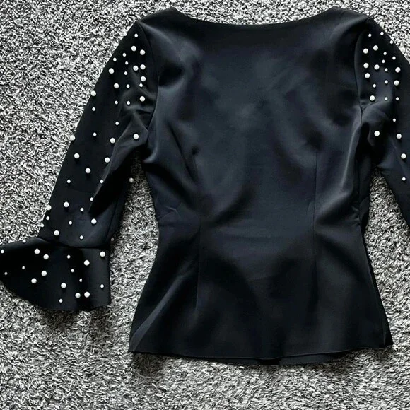NWT Boston Proper Black Pearl Blouse & Headband Wmn 6 Embellished Romantic Paris - Picture 5 of 8